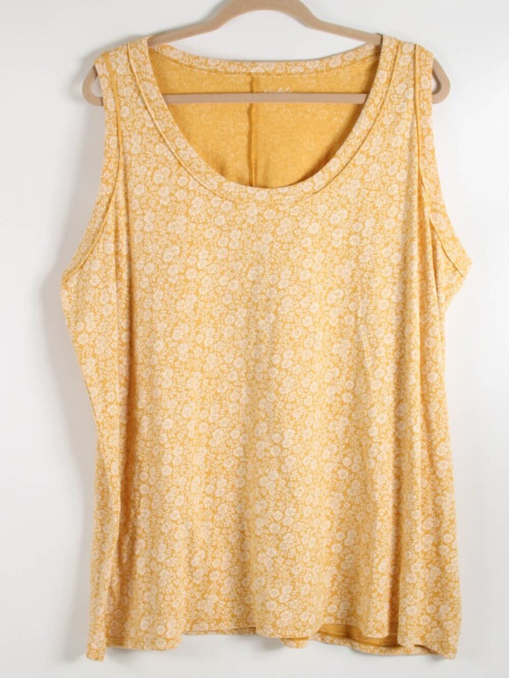 Wonderly 2X Mustard Yellow White Floral 100% Cotton Sleeveless Tank Top
